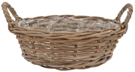 DK Design Plantenmand/aardappelmand tafelmodel - Ivy - met handvatten - rotan - B30 x H13 cm - binnen/buiten