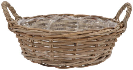DK Design Plantenmand/aardappelmand tafelmodel - Ivy - met handvatten - rotan - B35 x H13 cm - binnen/buiten
