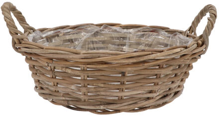 DK Design Plantenmand/aardappelmand tafelmodel - Ivy - met handvatten - rotan - B40 x H13 cm - binnen/buiten