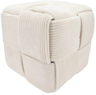 DK Design Poef - fluweel - creme - gevlochten look - 35 cm - wonen