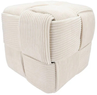DK Design Poef - fluweel - creme - gevlochten look - 40 cm - wonen