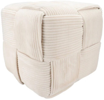 DK Design Poef - fluweel - creme - gevlochten look - 45 cm - wonen