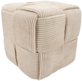 DK Design Poef - fluweel - zand kleur - gevlochten look - 35cm - wonen