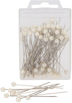 DK Design Spelden met parel kop/kopspelden - 6.5 cm - wit - 100x stuks - hobby sierspelden