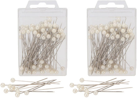 DK Design Spelden met parel kop/kopspelden - 6.5 cm - wit - 200x stuks - hobby sierspelden