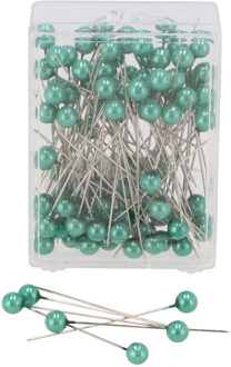 DK Design Spelden met parel kop/kopspelden - D0.8 x 6.5 cm - petrol blauw - 100x stuks - hobby sierspelden