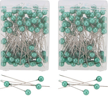 DK Design Spelden met parel kop/kopspelden - D0.8 x 6.5 cm - petrol blauw - 200x stuks - hobby sierspelden