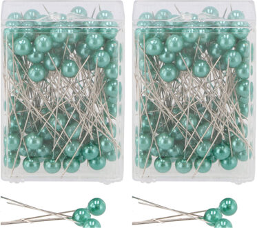 DK Design Spelden met parel kop/kopspelden - D1 x 6.5 cm - jade groen - 200x stuks - hobby sierspelden