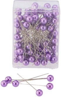 DK Design Spelden met parel kop/kopspelden - D1 x 6.5 cm - lila paars - 100x stuks - hobby sierspelden