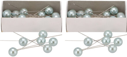 DK Design Spelden met parel kop/kopspelden groot - D1.5 x 8 cm - lichtgroen - 50x stuks - hobby sierspelden