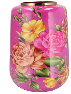 DK Design Vaas Flower Bouquet - fuchsia roze - metaal - 33 x 32 x 40 cm - bloemenvaas