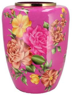 DK Design Vaas Flower Bouquet - fuchsia roze - metaal - D33 x H45 cm - bloemenvaas