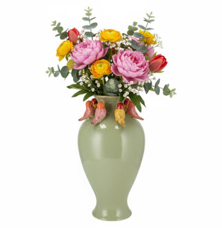 DK Design Vaas Spring birds - pistache groen - keramiek - D23 x 42 cm - bloemenvaas