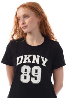 DKNY Dames/Dames Gebogen Logo Crew Hals T-shirt (Zwart/Crème) - maat