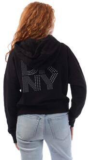 DKNY Dames/Dames Rinestone Logo Full Zip Hoodie (Zwart) - maat S