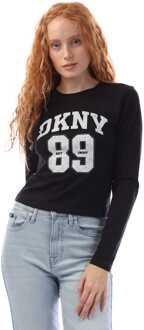 DKNY Dames DKNY 1989 Logo Fitted Long Sleeve T-shirt in Zwart-Wit Zwart/wit - XS
