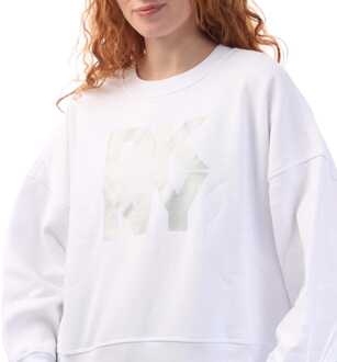 DKNY Dames DKNY Foil Logo Crew Neck Sweat in Wit zilver