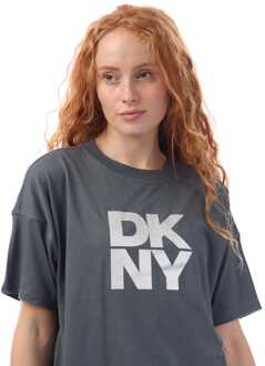 DKNY Dames DKNY Foil Logo Cropped T-shirt in Zilver - maat L