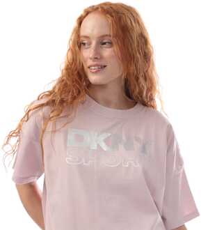 DKNY Dames DKNY Foil Rhinestone Logo T-shirt in Wit zilver - maat S