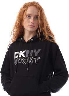 DKNY Dames DKNY Foil Rhstn Logo Hoody in Zwart Zilver Zwart en zilver - XS