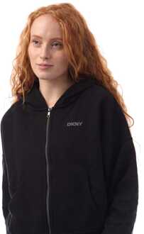 DKNY Dames DKNY Mixed Rhinestone Stud Logo Full Zip Hoodie in Zwart Grijs - maat XS