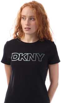 DKNY Dames DKNY Ombre Outline Logo Crew Neck T-shirt in Zwart - XS