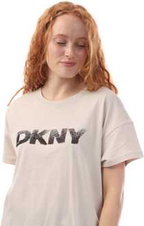 DKNY Dames DKNY Pailletten Logo T-shirt in Beige - S