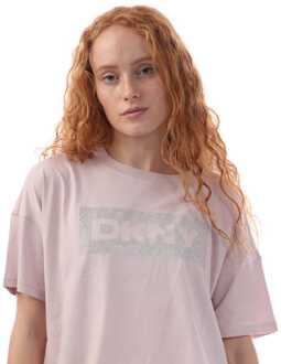 DKNY Dames DKNY Rhinestone Logo Cropped SS T-shirt in Licht Roze - maat Lichtroze