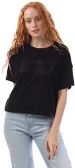 DKNY Dames DKNY Rhinestone Logo Cropped SS T-shirt in Zwart - maat S