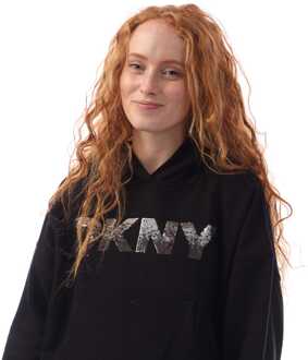 DKNY Dames DKNY Sequin Logo Hoody in Zwart Grijs - XS