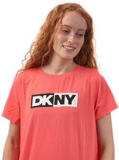 DKNY Dames DKNY Two Tone Logo Crew Neck T-shirt in Roze