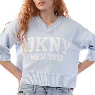 DKNY Dames DKNY V-hals gebreide sweater met varsity logo in paars