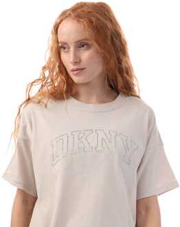 DKNY Dames-T-shirt DKNY gevlamd Rhinestone Logo in Beige - maat XS