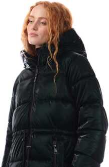 DKNY Pufferjack met rijgkoord aan de voorkant in groen voor dames - maat L