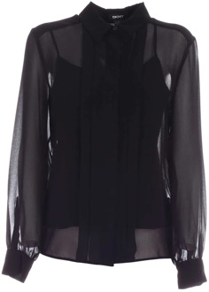 DKNY Semi-Transparante Plastron Shirt in Zwart Dkny , Black , Dames - M