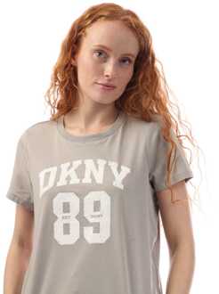 DKNY Women's DKNY Arched 89 Logo Crew Neck T-Shirt in Stone Steen