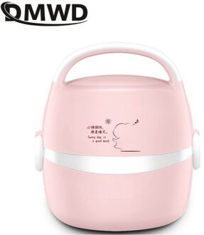 Dmwd 1.3L Multifunctionele Rijstkoker Elektrische Lunchbox Voedsel Heater 220V Met Servies/Draagbare Tas/Maatbeker/Ei Rack roze 220V