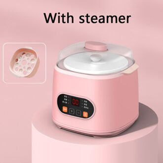 Dmwd 1L Huishoudelijke Elektrische Kookplaat Mini Kookpan Pap Vogelnest Koken Machine Soeppan Ontbijt Maker 24H afspraak roze Steamer
