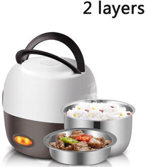 Dmwd 2/3 Lagen Draagbare Rijstkoker 2L Elektrische Thermische Verwarming Lunchbox Roestvrij Staal Binnenste Voedsel Stoomboot Kantoor Warmer 2 Layers