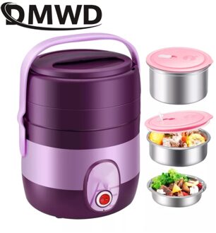 DMWD 3 Lagen Draagbare Elektrische Verwarming Lunchbox Mini Rijstkoker Warmer Automatische Voedsel Stoomboot Lunchbox Maaltijd Container Heater