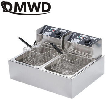 DMWD Commercial Double Oil Cylinder Electric Deep Fryer French Fries Frying Machine Oven Hot Pot Fried Chicken Grill EU US Plug