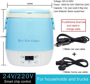 Dmwd Elektrische Mini Rijstkoker Auto Gebruik Huishouden Eieren Voedsel Stoomboot Soep Pap Koken Machine Verwarming Lunchbox 1.6L 12V 24V 12V en 110V use B