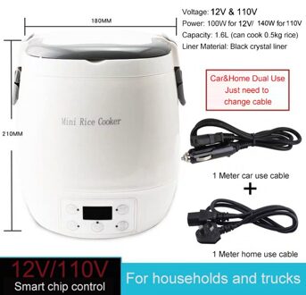 Dmwd Elektrische Mini Rijstkoker Auto Gebruik Huishouden Eieren Voedsel Stoomboot Soep Pap Koken Machine Verwarming Lunchbox 1.6L 12V 24V 12V en 110V use W