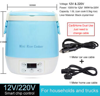 Dmwd Elektrische Mini Rijstkoker Auto Gebruik Huishouden Eieren Voedsel Stoomboot Soep Pap Koken Machine Verwarming Lunchbox 1.6L 12V 24V 12V en 220V use B