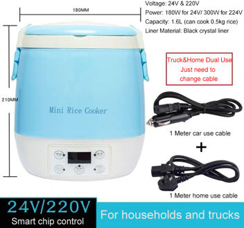 Dmwd Elektrische Mini Rijstkoker Auto Gebruik Huishouden Eieren Voedsel Stoomboot Soep Pap Koken Machine Verwarming Lunchbox 1.6L 12V 24V 24V en 220V use