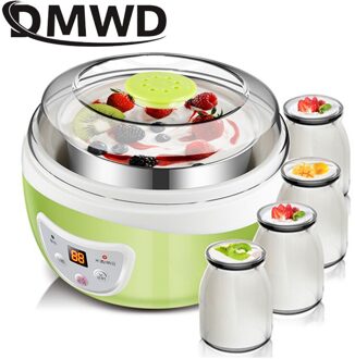 Dmwd Multifunctionele Elektrische Yoghurt Maker Timing Natto Rijst Wijn Machine Automatische Yoghurt Vergister Met 4 Leben Glas Cups Eu groen met 4 cup