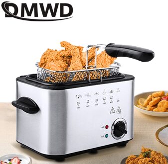Dmwd Roestvrij Staal Enkele Tank 1.5L Elektrische Friteuse Rookloze Patat Kip Frituren Pot Grill Mini Hotpot Oven Eu ons