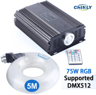 DMX 75W RGB LED Fiber Optic Lights RF Remote Control 5meters Fiber Optic Cable for Stage Starry Ceiling Lighting