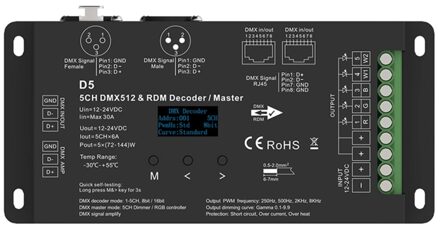 DMX512 controller voor RGBWW led strips - 5 kanaals