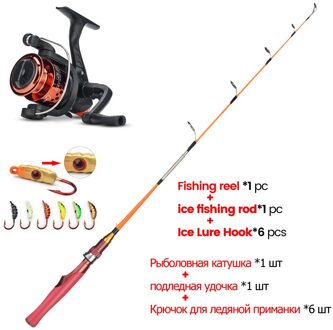 Dndyuju Combinatie (Vissen Reel + Ijs Hengel + Ijs Lokken Haak) glasvezel Ijs Lokken Hengel 2 Secties 0.7M Lengte Bourgondië